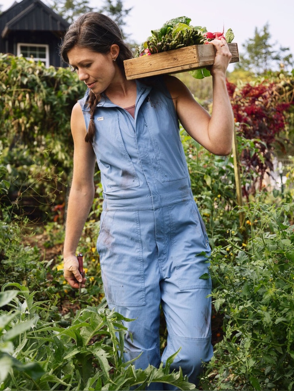 Duluth Trading Co. Womens Heirloom Gardening Sleeveless Coveralls Blue XL